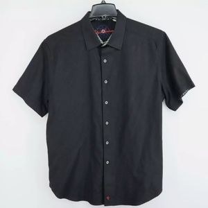 Mens Robert Graham Classic Black Paisley Button Down Shirt Size 2XL Short Sleeve
